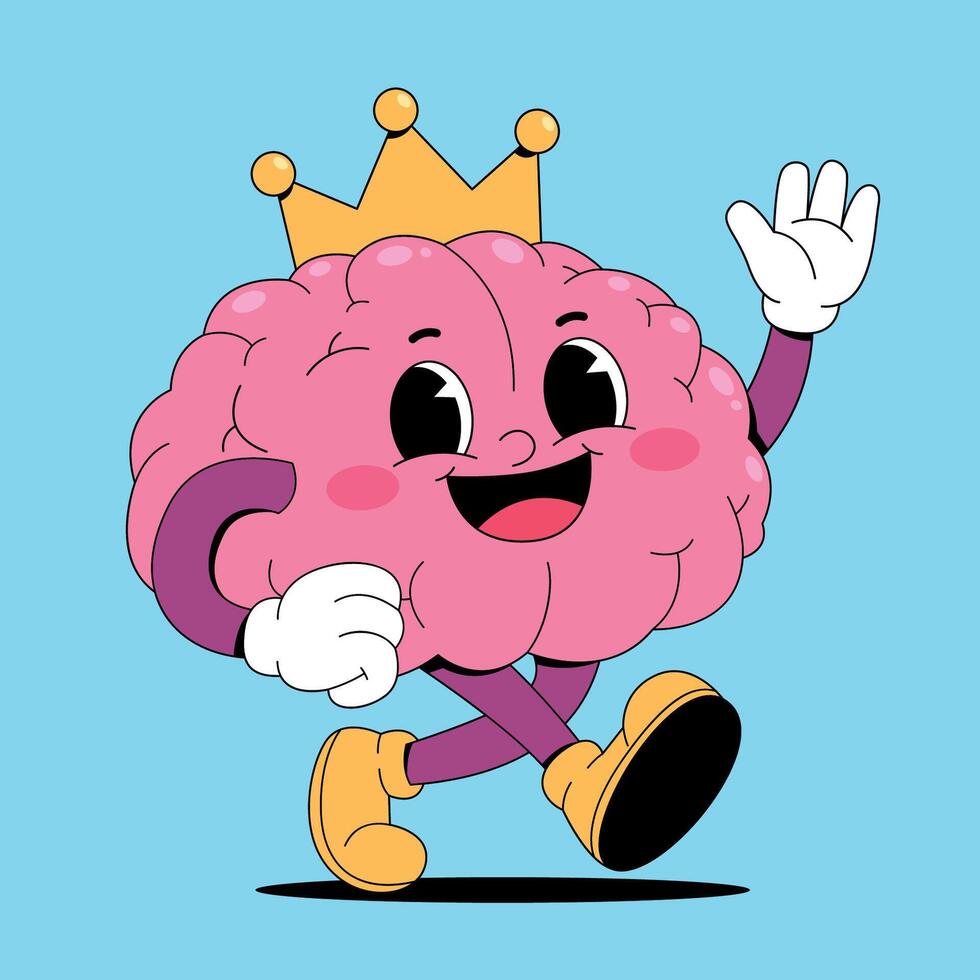 A cartoon brain with a crown on its head vector