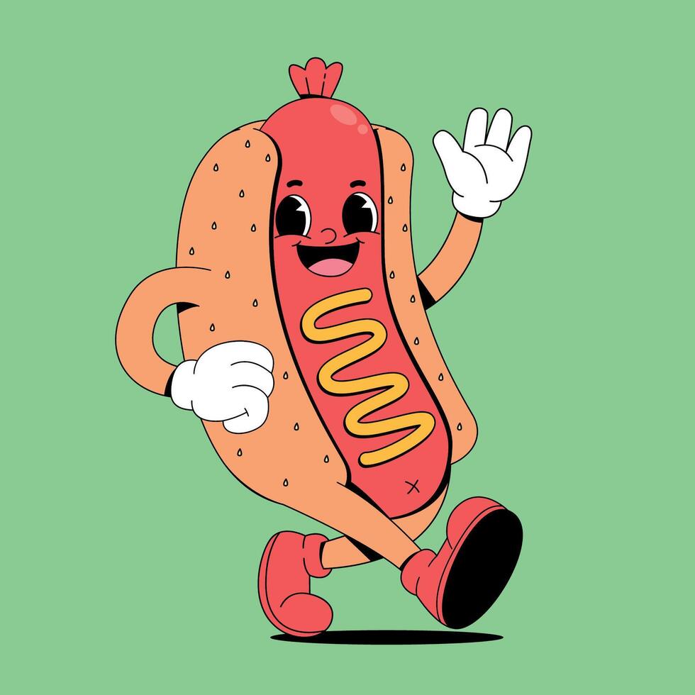 A cartoon hot dog running with its arms outstretched vector