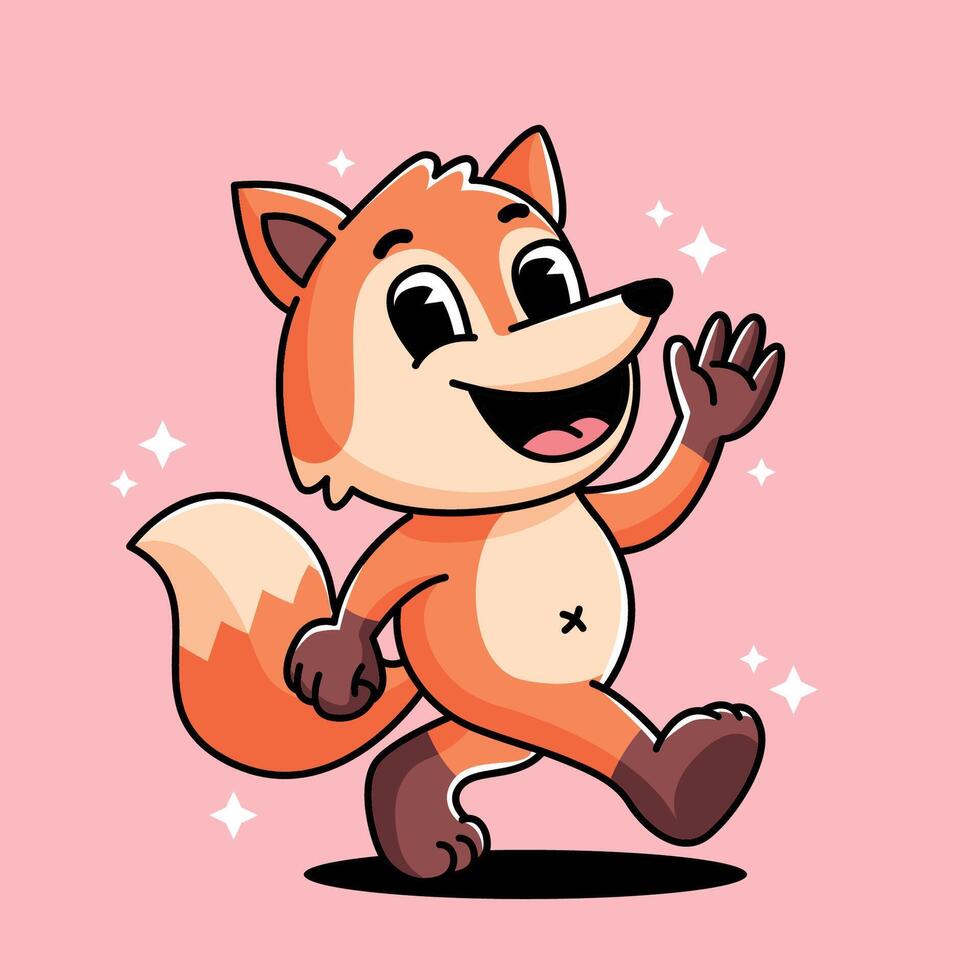A cartoon fox running and waving vector