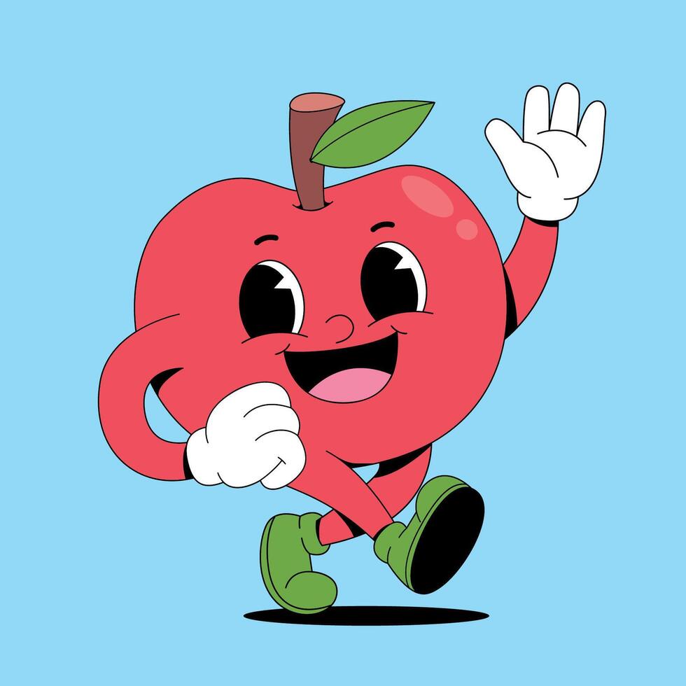 Apple running cartoon illustration vector