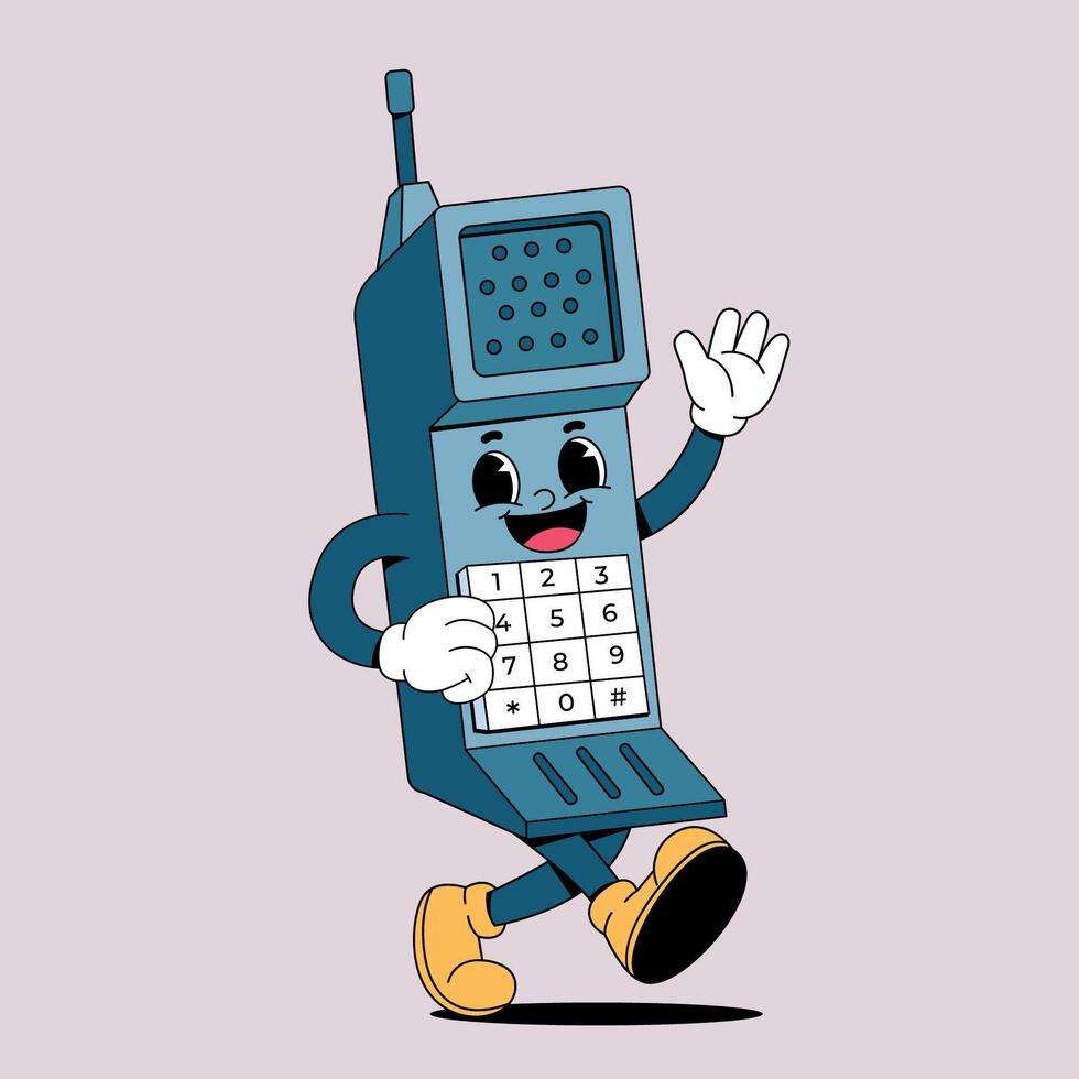 A cartoon phone character waving and smiling mascot vector