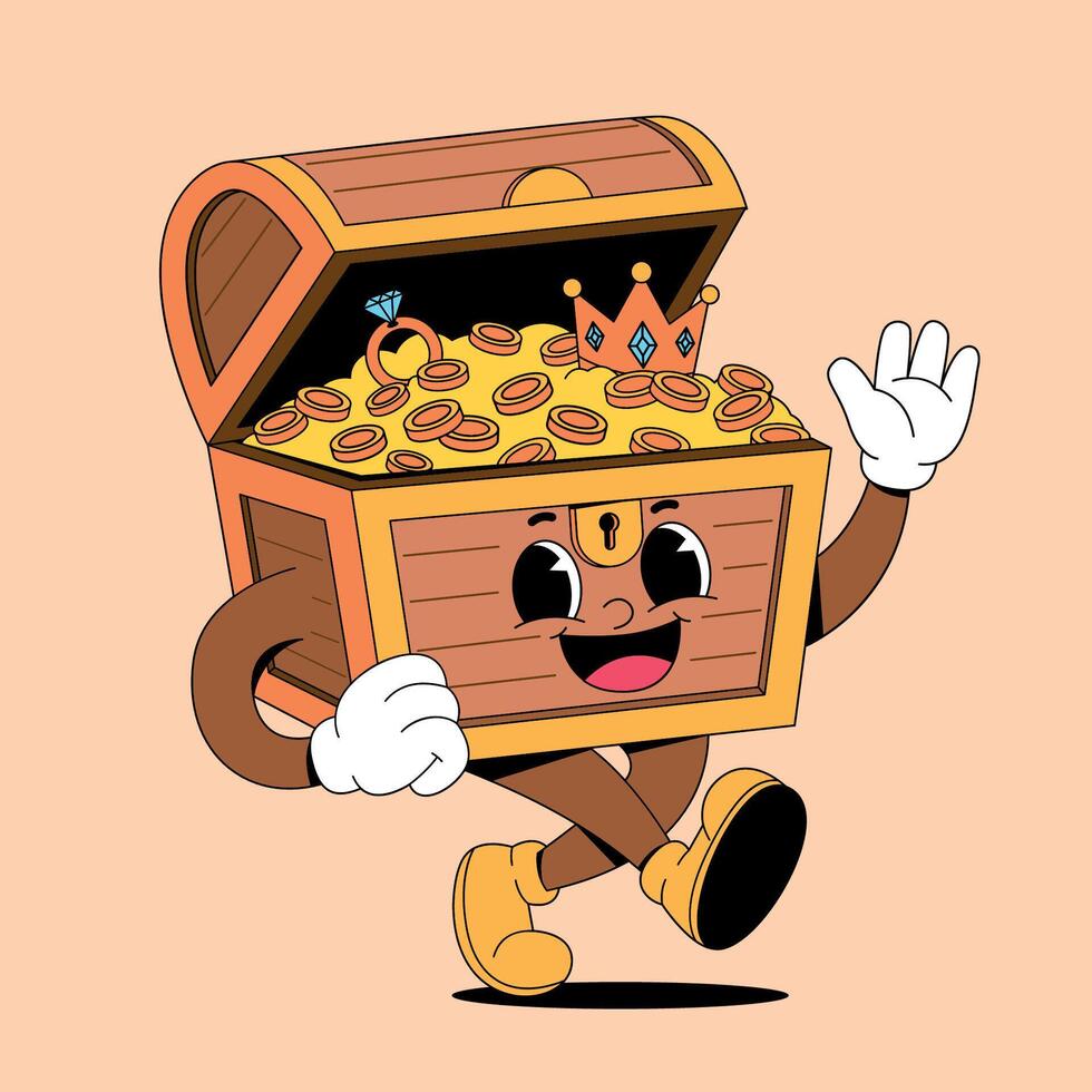 A cartoon character holding a chest with gold coins vector