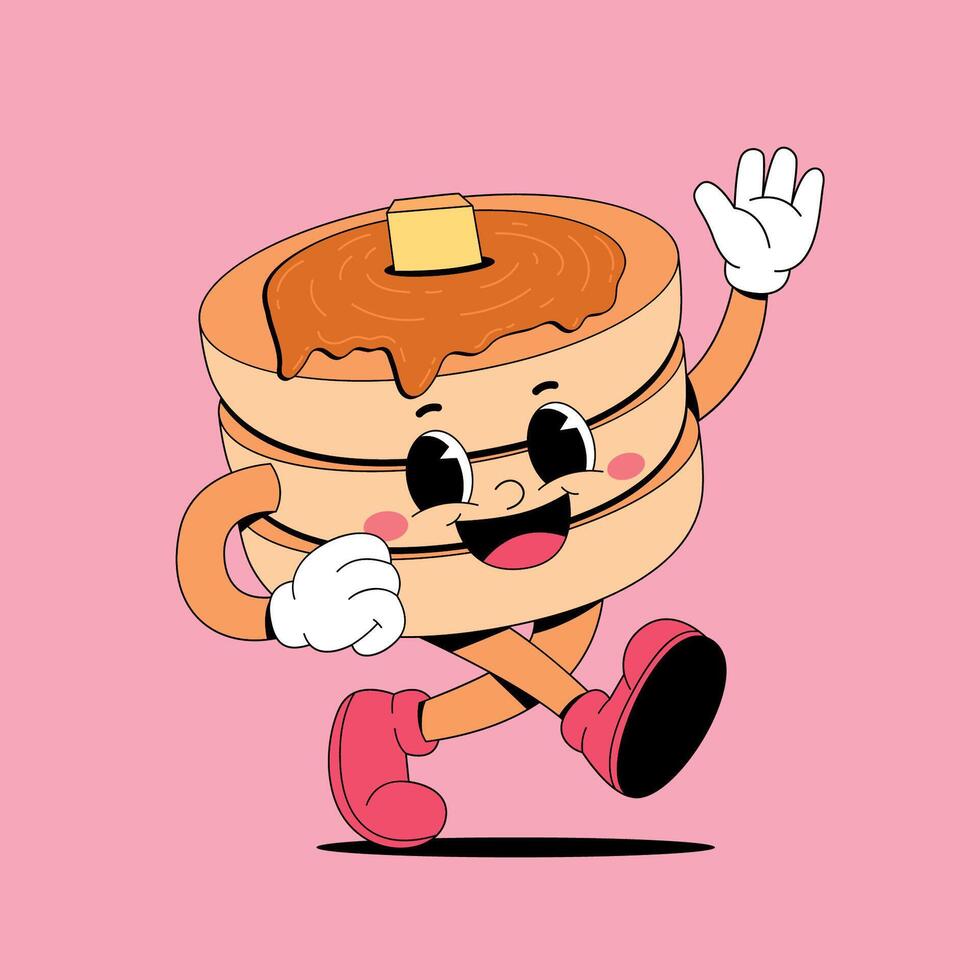 Pancake character running on pink background vector