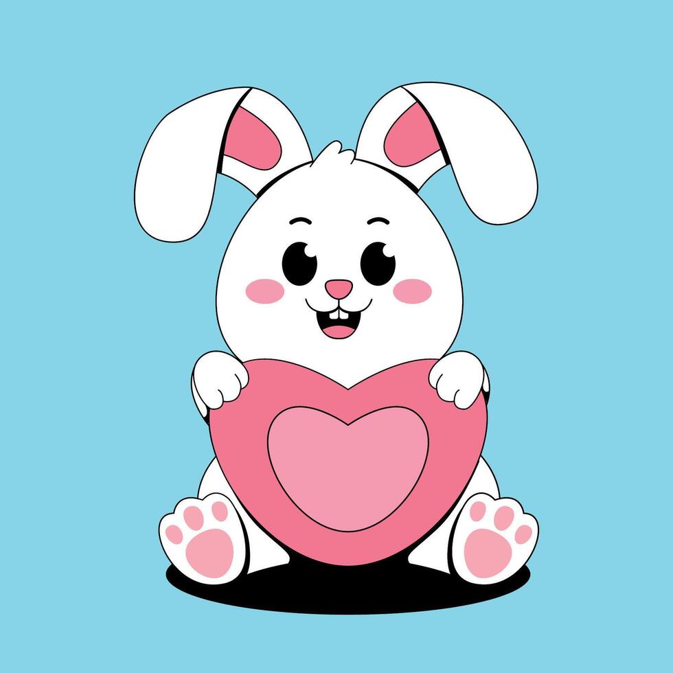 Cute bunny holding a heart on a blue background vector
