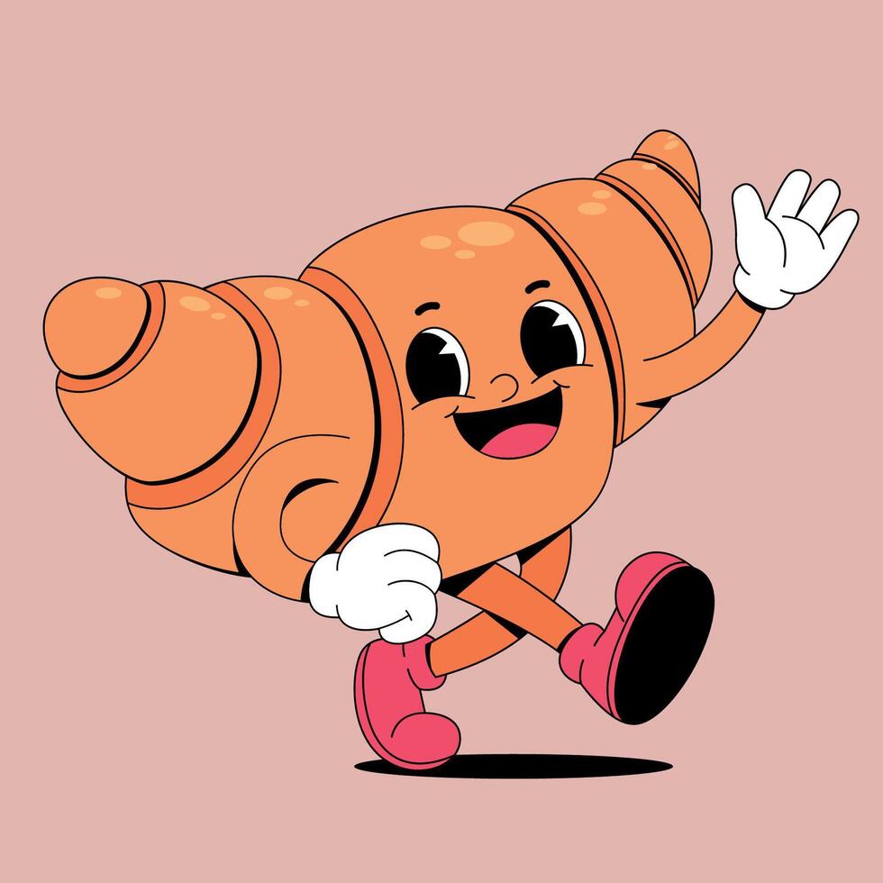 A cartoon character of a croissant running vector
