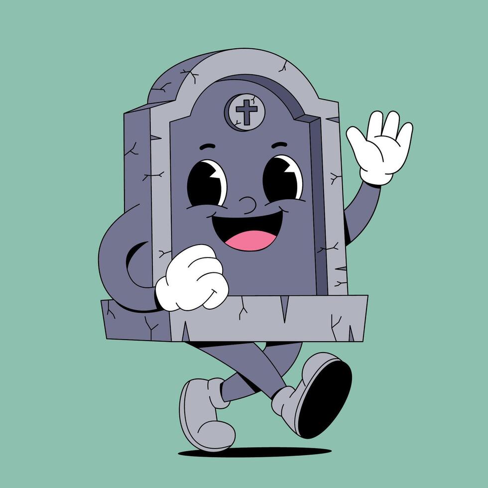 A cartoon grave stone character waving vector