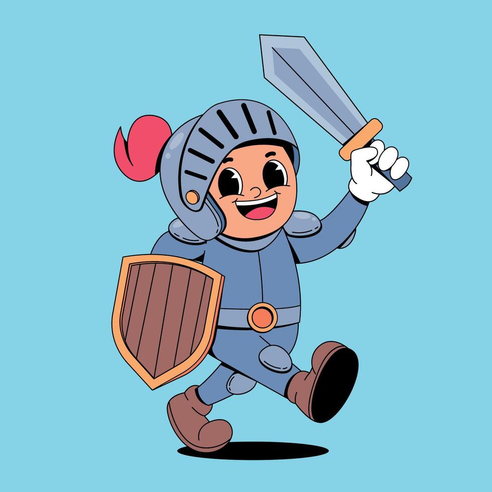 Cartoon knight with sword and shield mascot vector