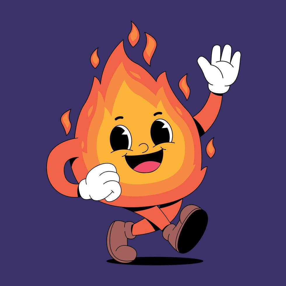 A cartoon fire character running and waving vector