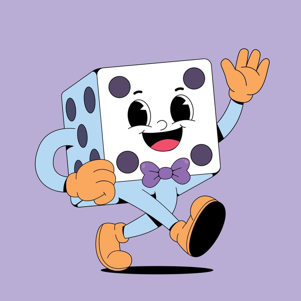 A cartoon dice character running with his arms outstretched vector