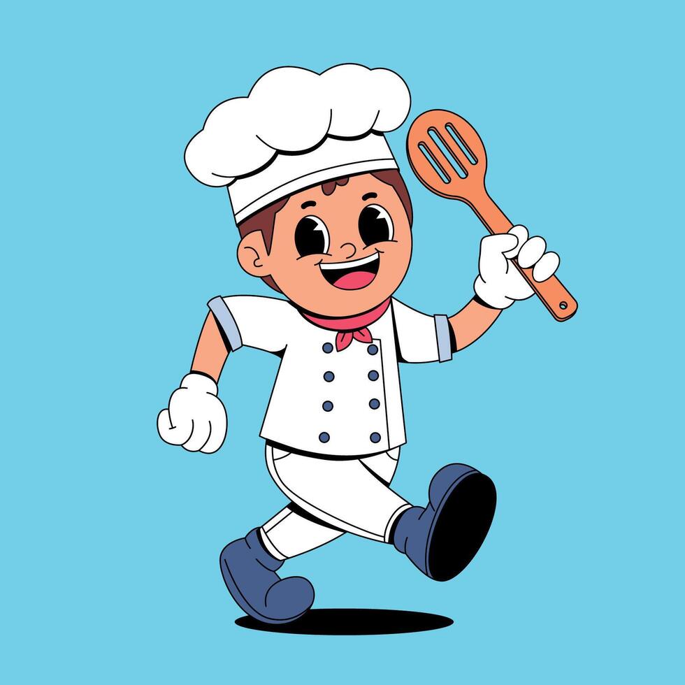 Cartoon chef running with a spatula vector