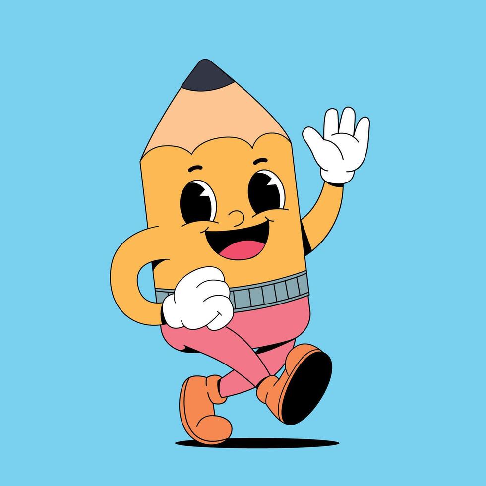 A cartoon pencil character running and waving vector