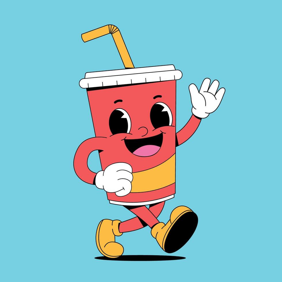 A cartoon drink character running with a straw vector