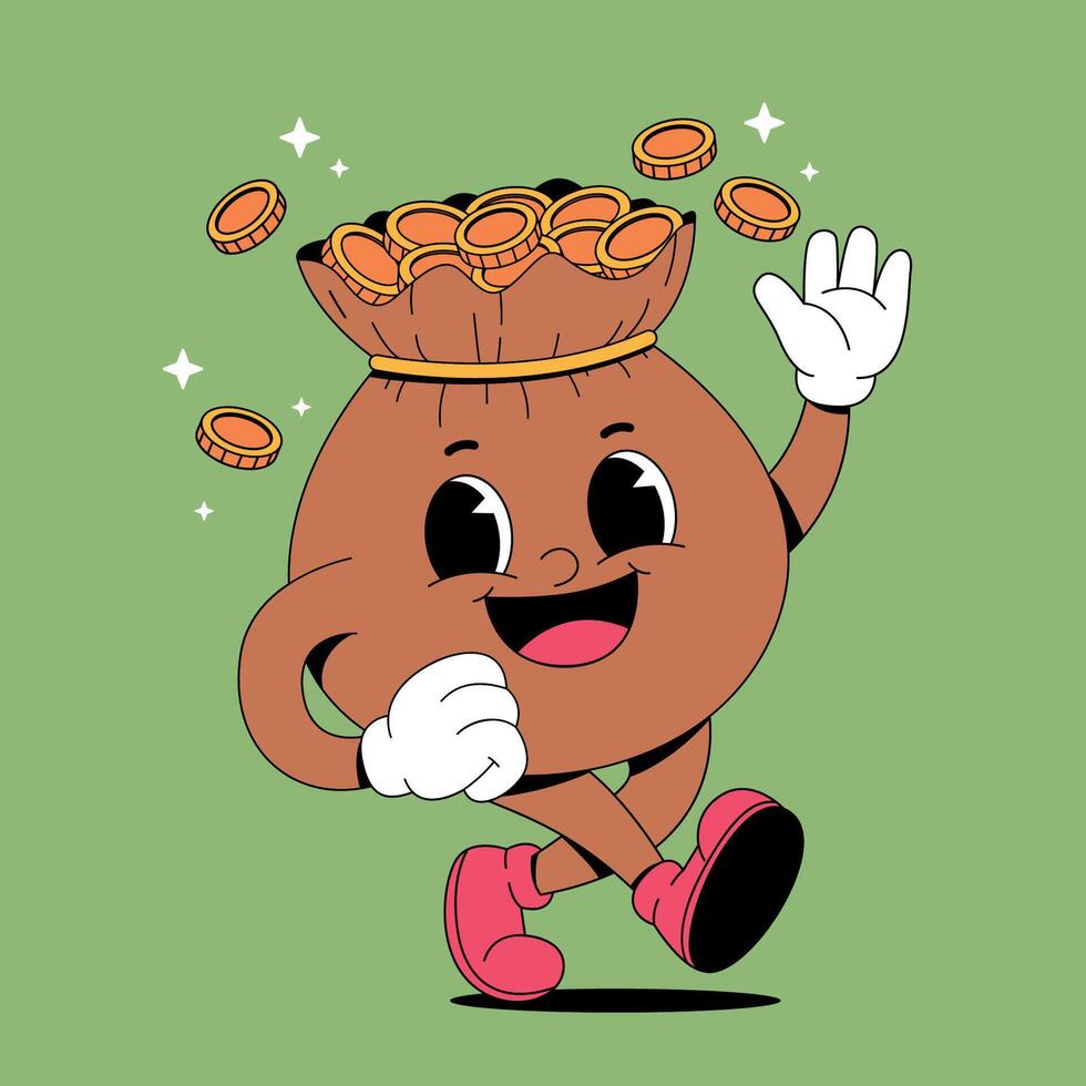 A cartoon character running with a bag of coins vector