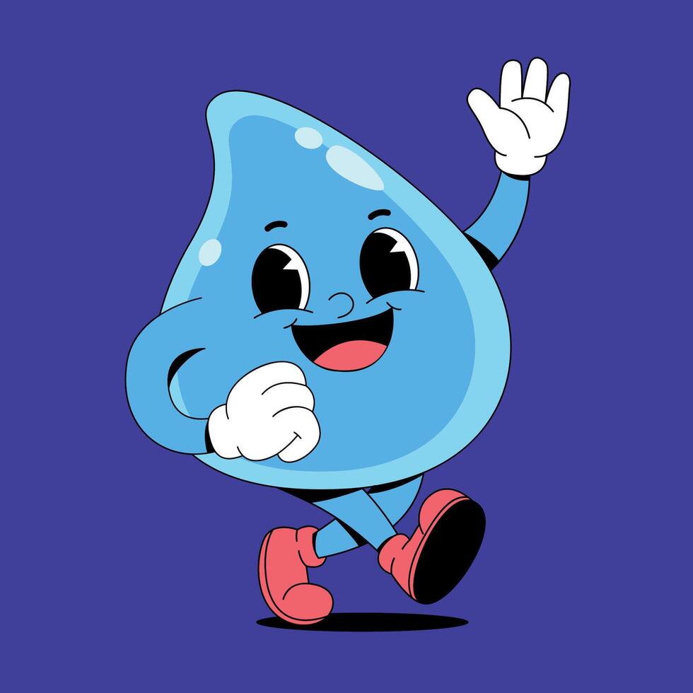 A cartoon water drop character running and waving vector