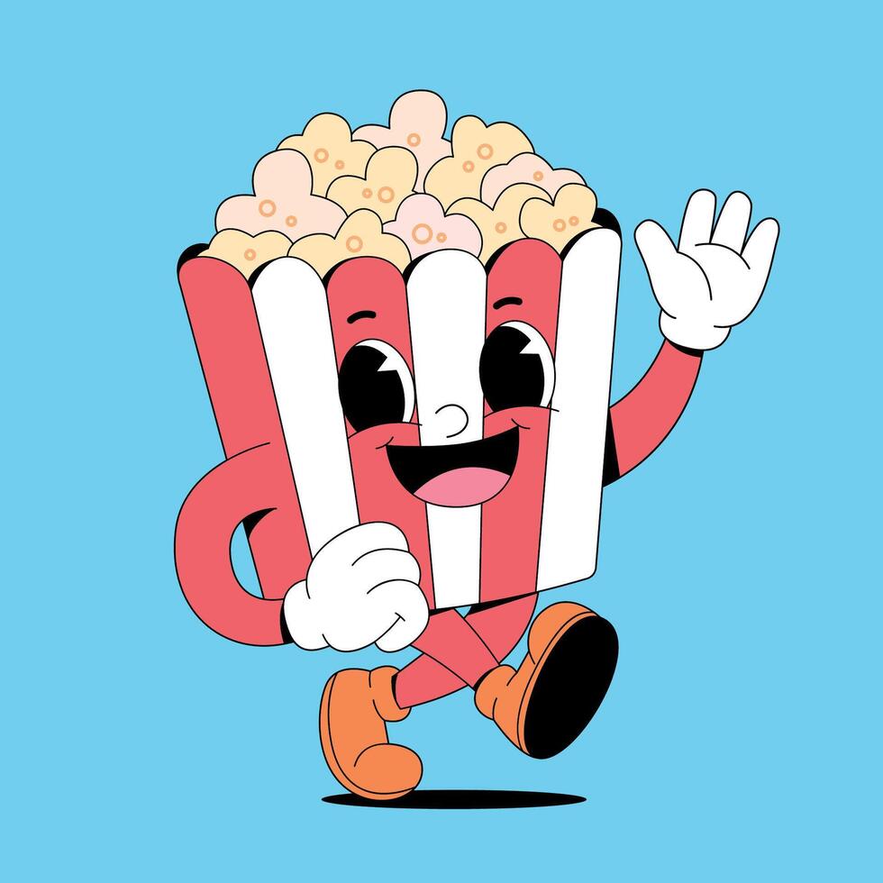 A cartoon popcorn character running and waving vector