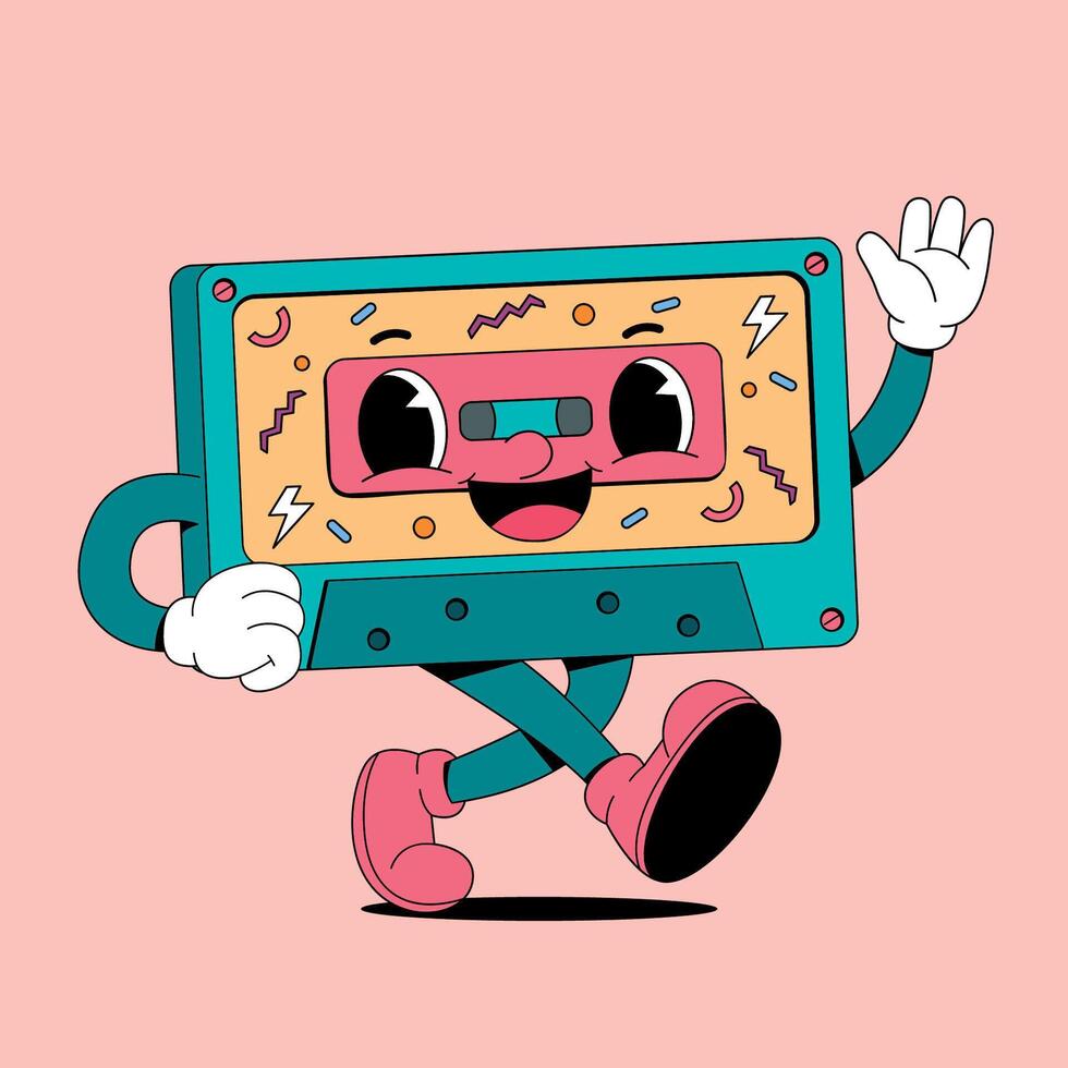 Cartoon character of a cassette player vector
