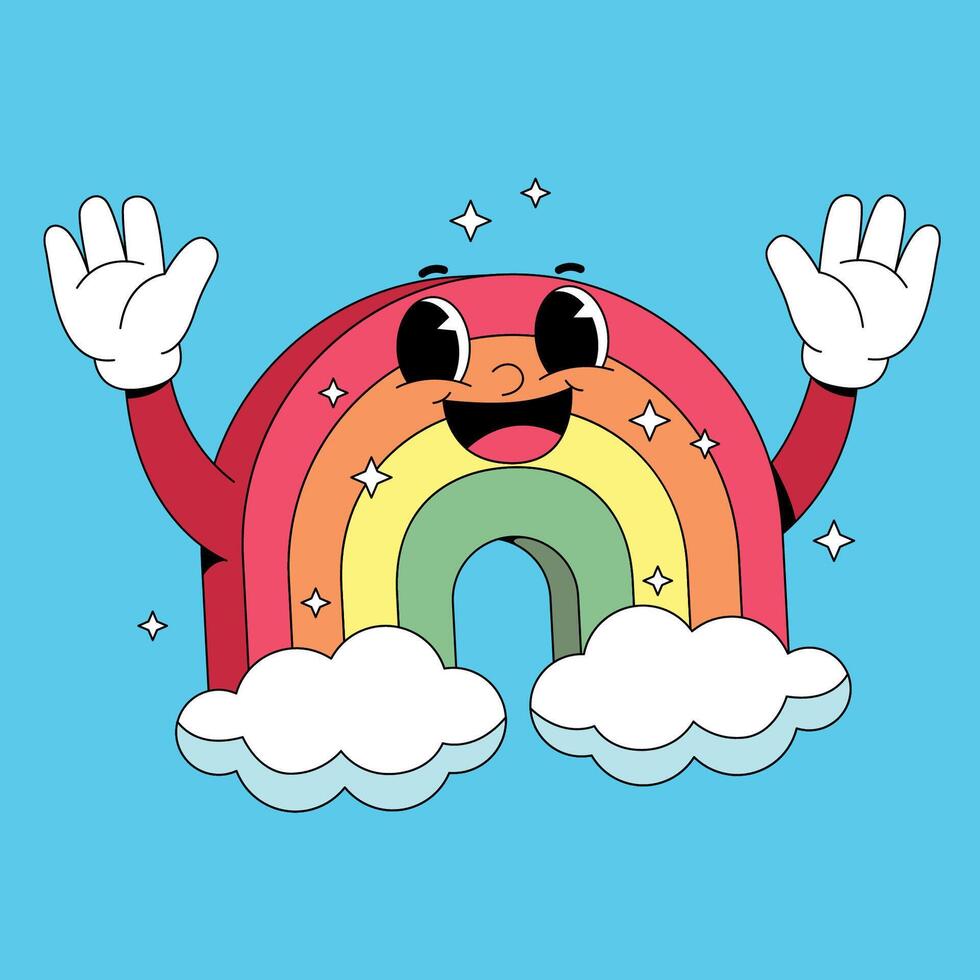 A cartoon rainbow with hands up in the air vector