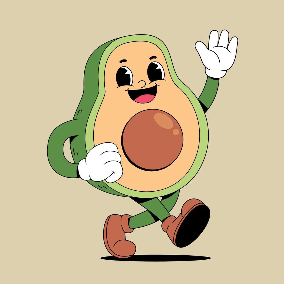 An avocado character running and waving vector