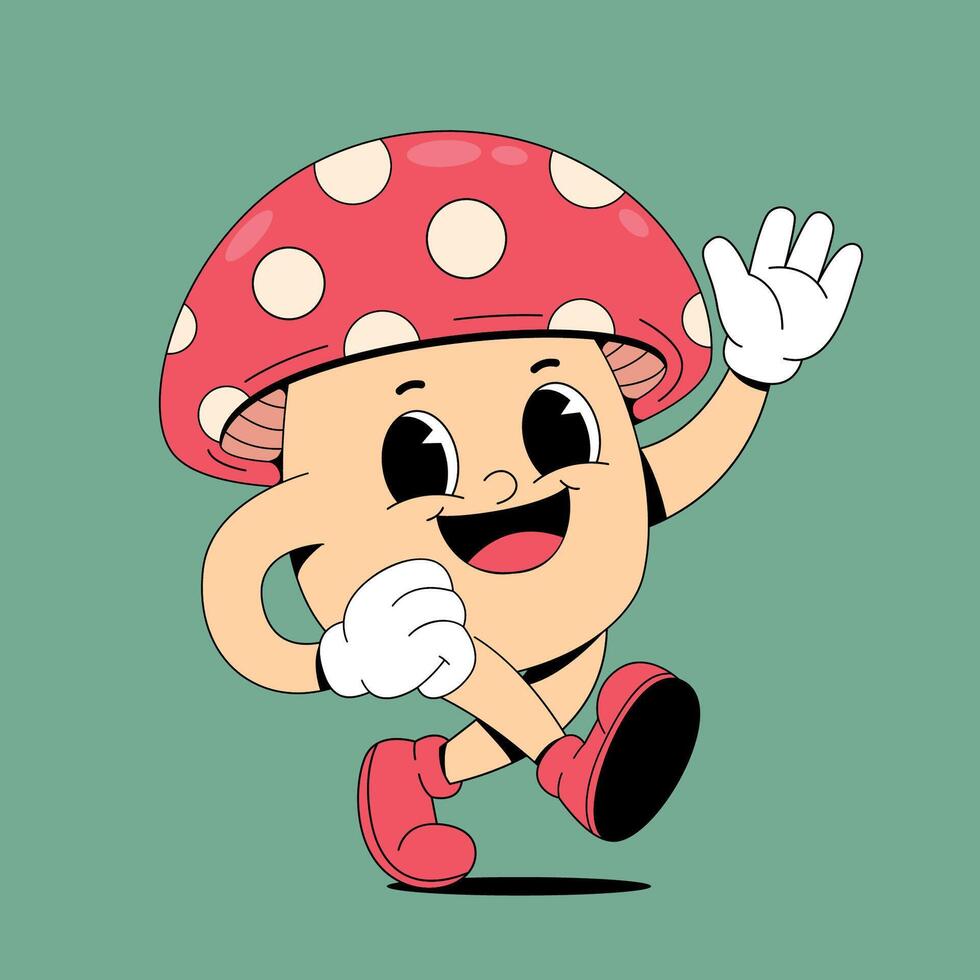 A cartoon mushroom running with its arms outstretched vector
