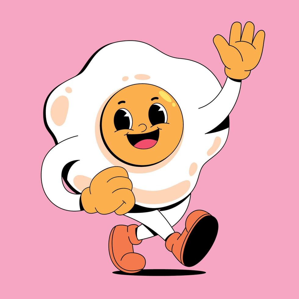 An egg character running on a pink background vector