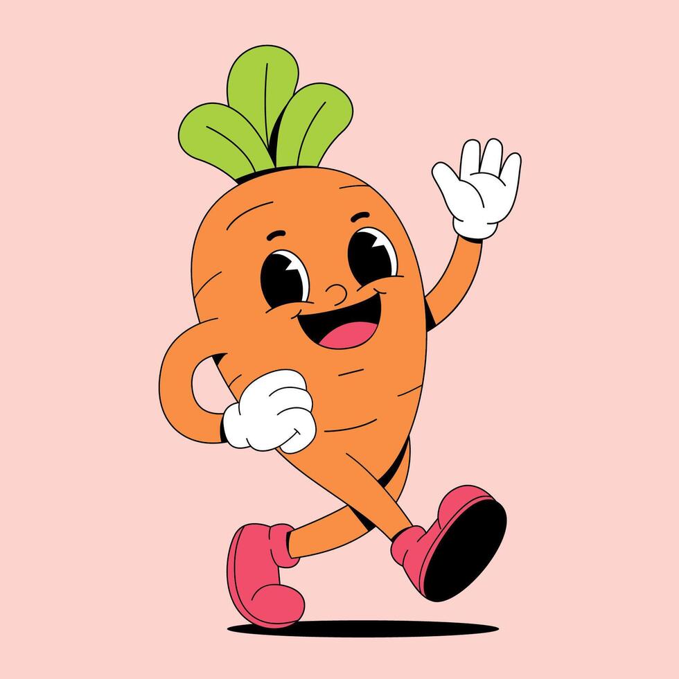 Cartoon carrot running on pink background vector
