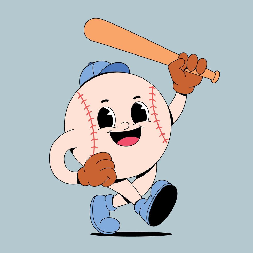 A cartoon baseball character running with a bat vector