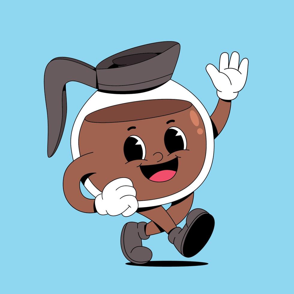 A cartoon coffee cup character running and waving vector
