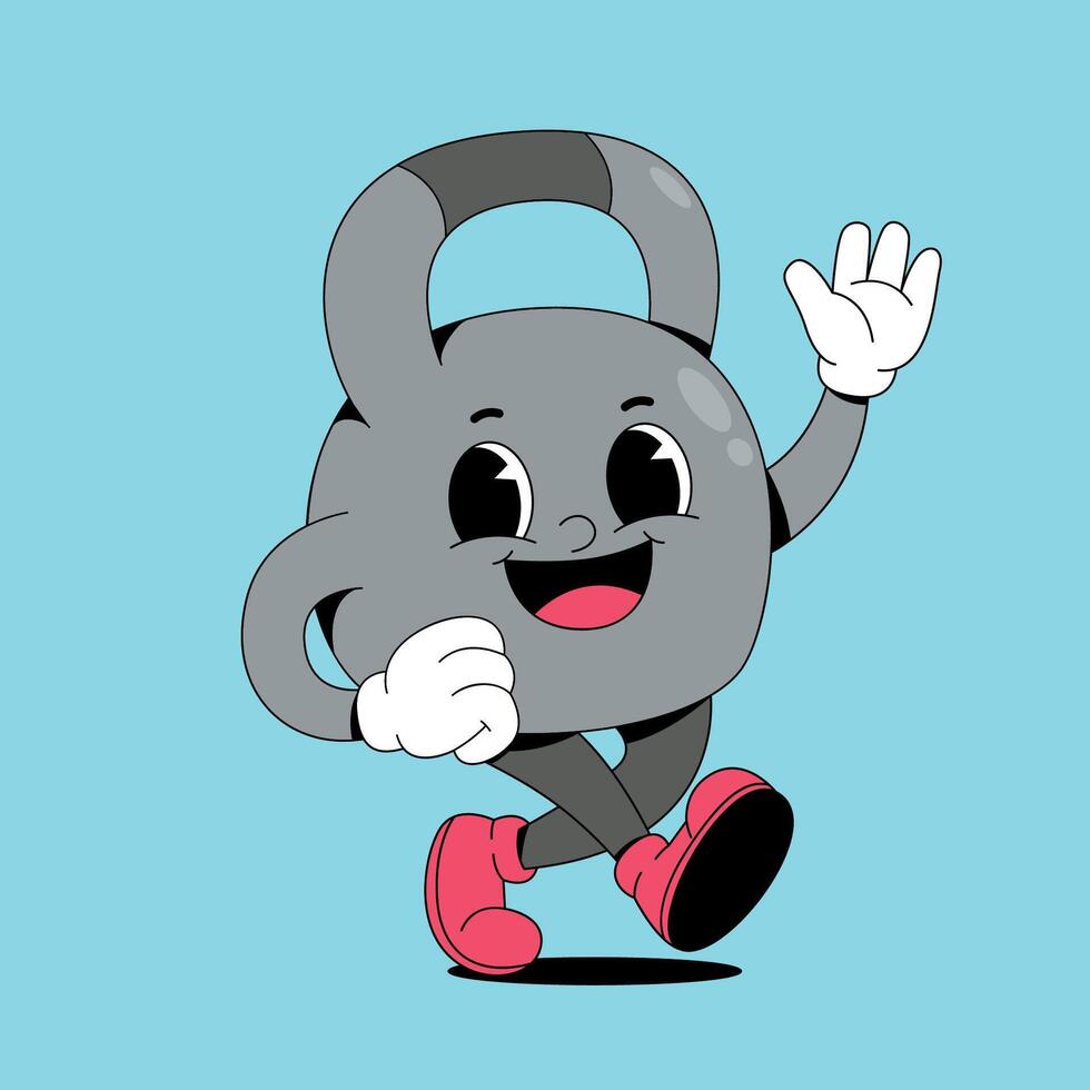 A cartoon kettlebell character running vector
