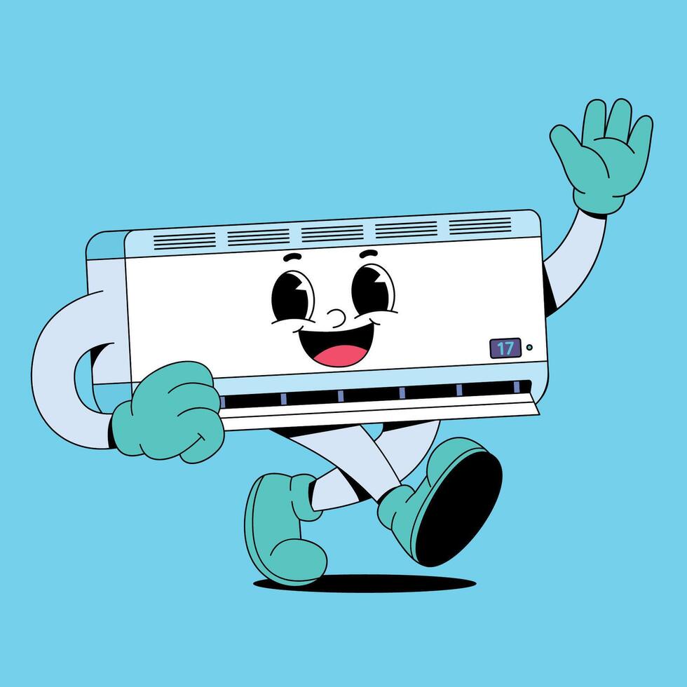 A cartoon air conditioner character running and waving vector