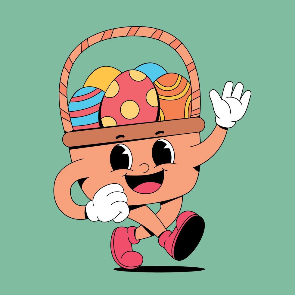 An easter basket character running with eggs vector