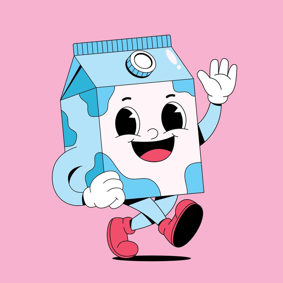 A cartoon milk carton character running and waving vector