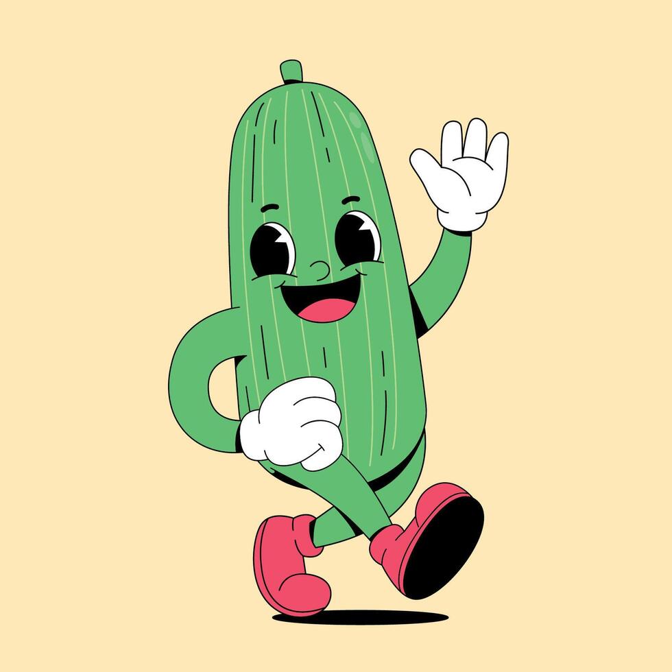 A cartoon pickle character waving and smiling vector