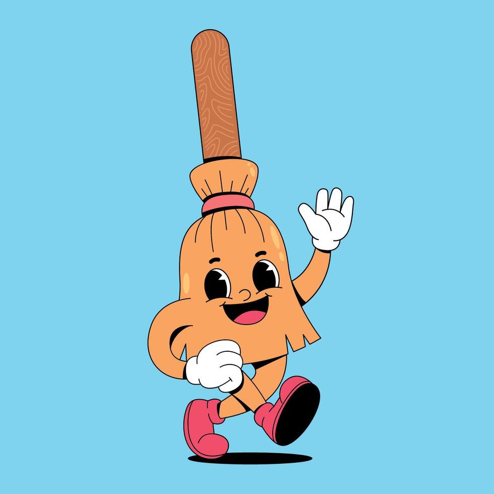 A cartoon character with a broom in its hand vector