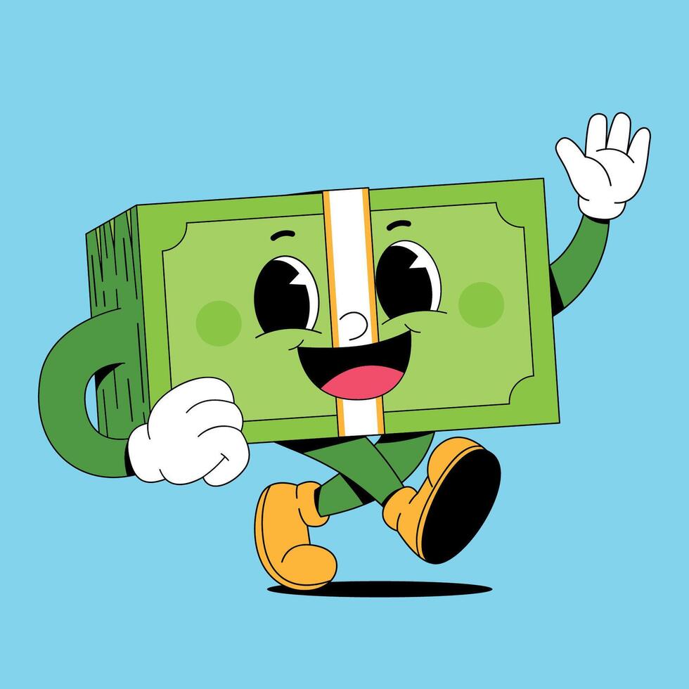 A cartoon money character running with his arms outstretched vector