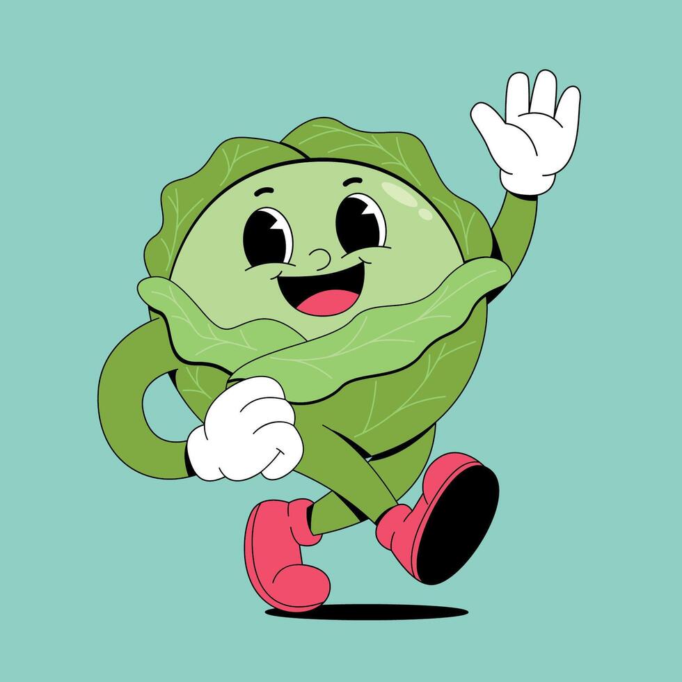 A cartoon cabbage character running and waving vector
