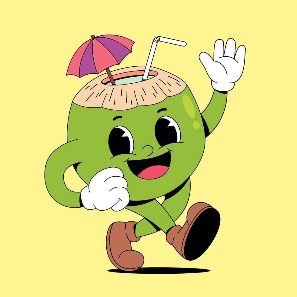 A cartoon coconut character running with an umbrella vector