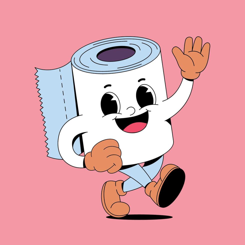 A cartoon toilet paper character running on pink background vector