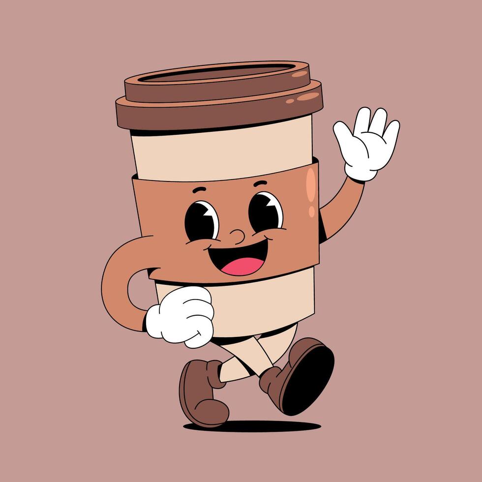 A cartoon coffee cup running with its arms outstretched vector
