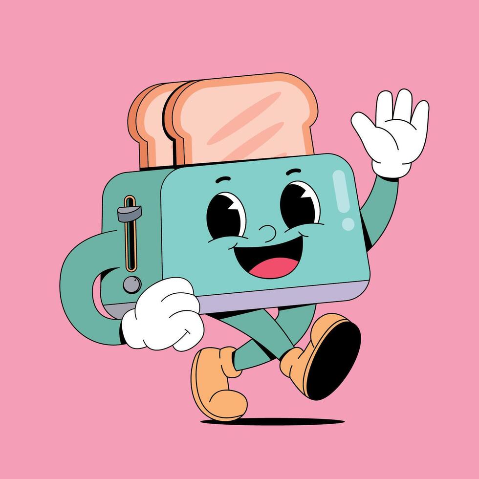 A cartoon toaster character running and waving vector