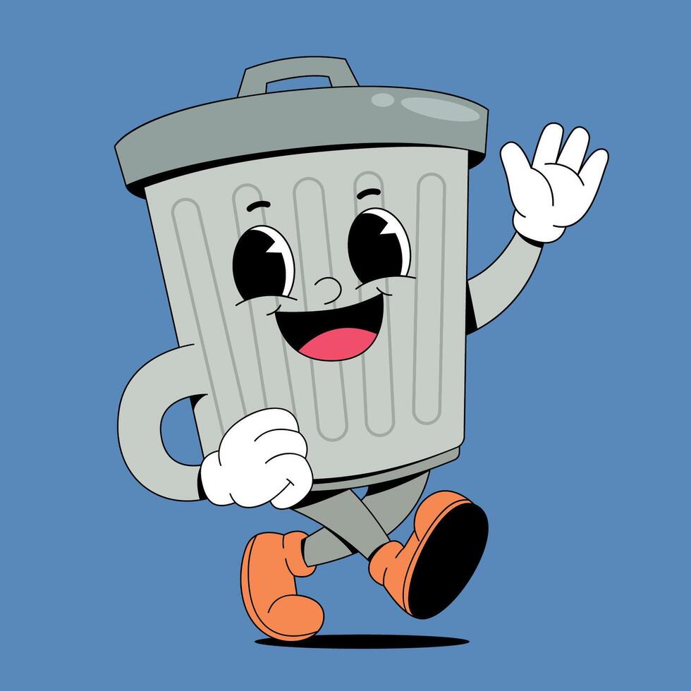 A cartoon trash can character waving and smiling mascot vector