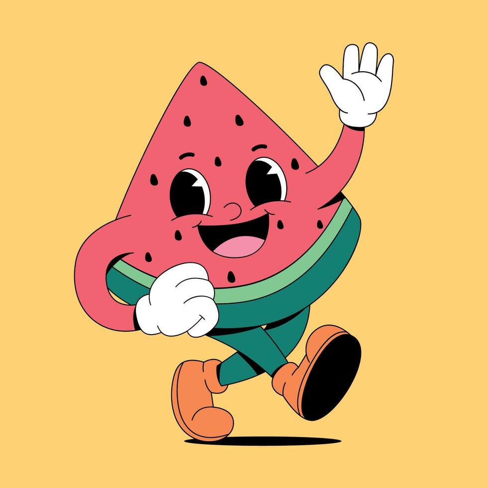 Watermelon cartoon character running and waving vector