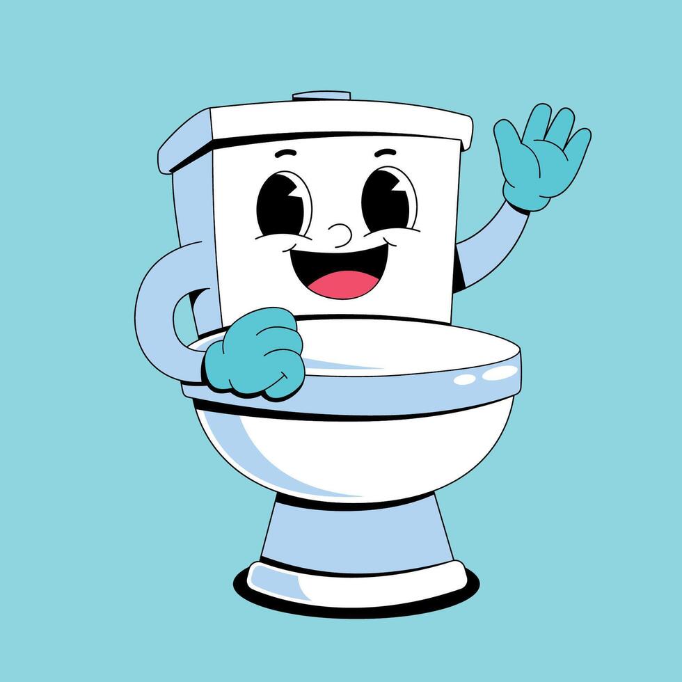 A cartoon toilet with a smile and waving hand vector