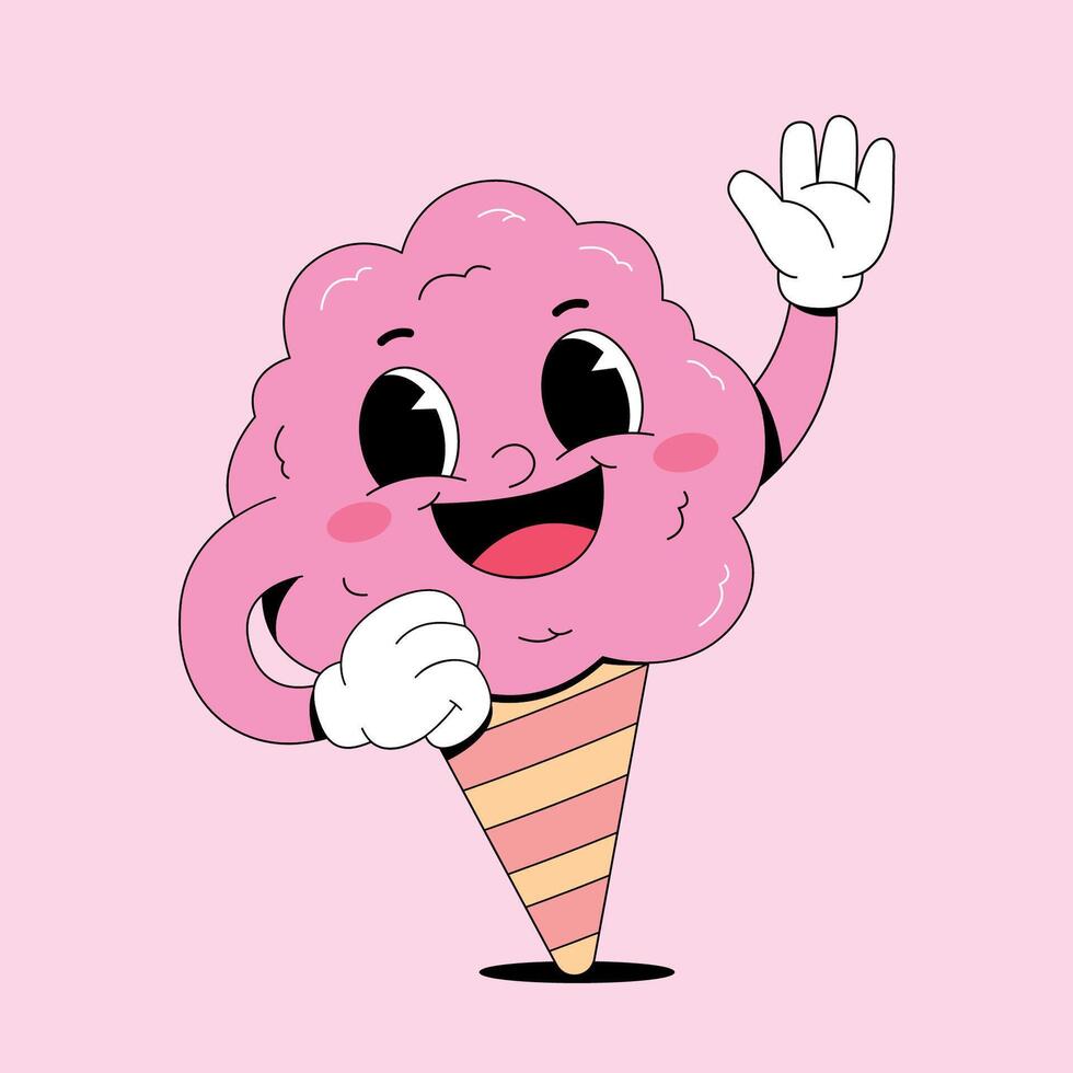 A cartoon ice cream cone with a smile and arms waving vector
