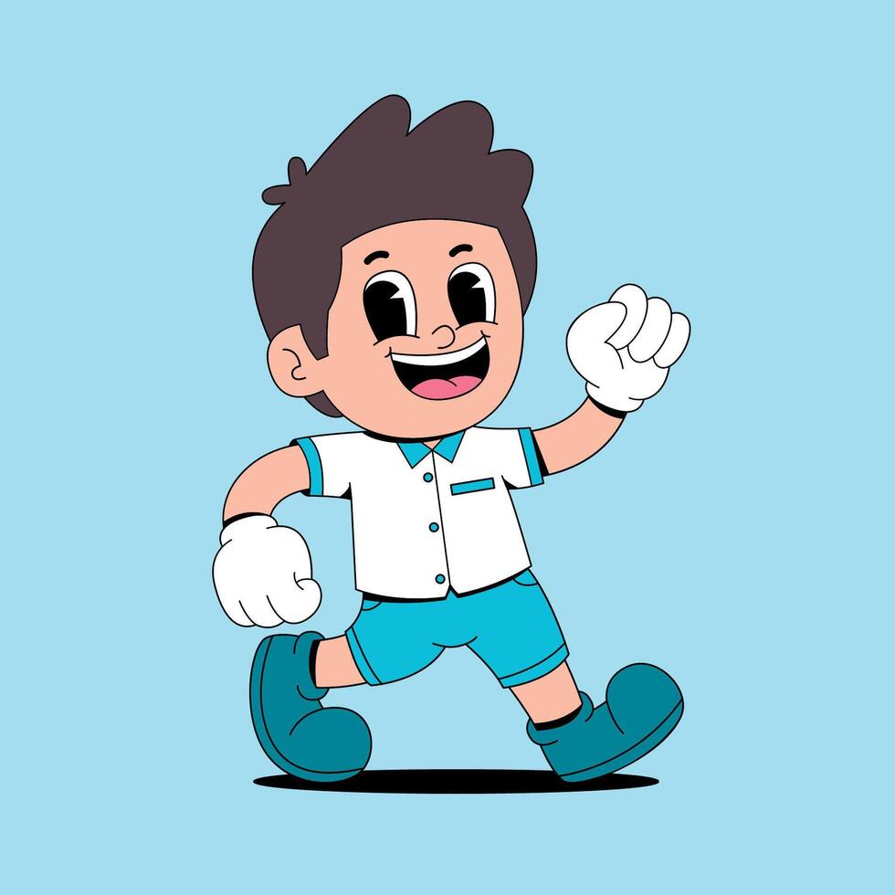 Cartoon boy running with his hands up vector