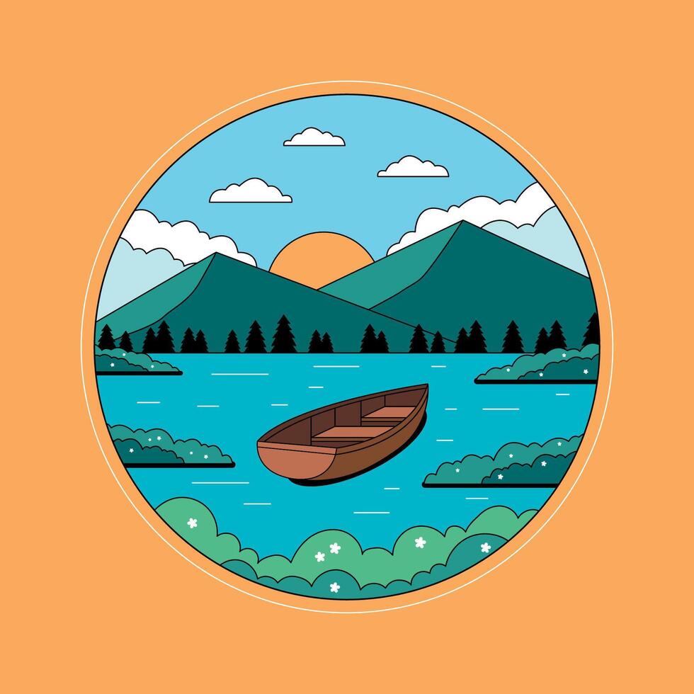 A boat on the lake with mountains in the background vector
