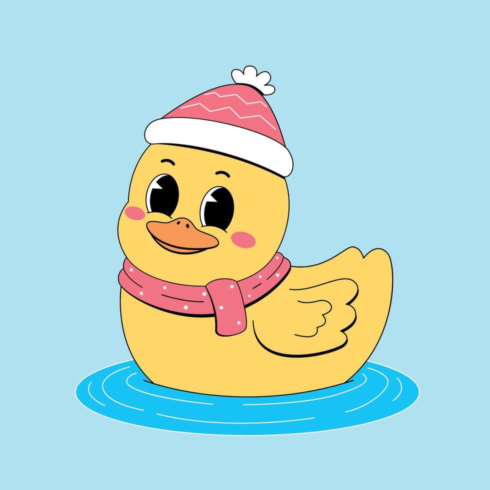 Cute duck in a hat and scarf illustration vector