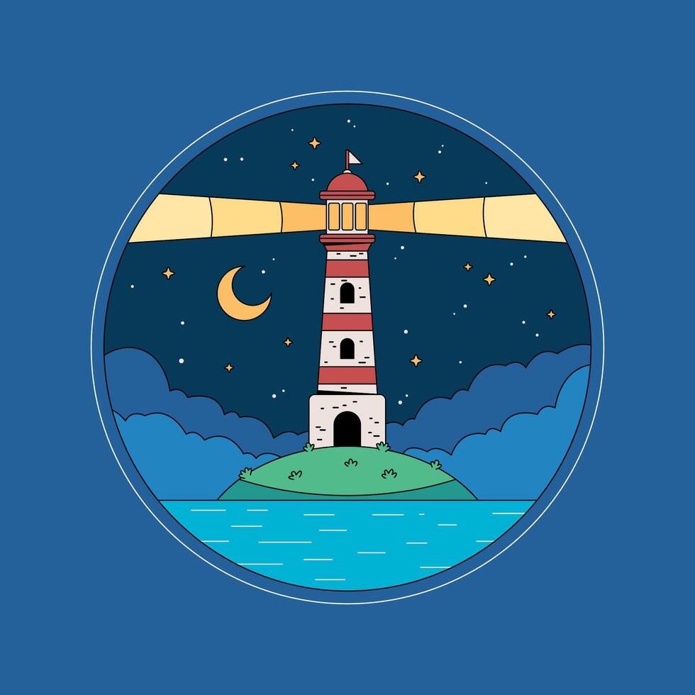 A lighthouse with a sailboat flying over it at night vector