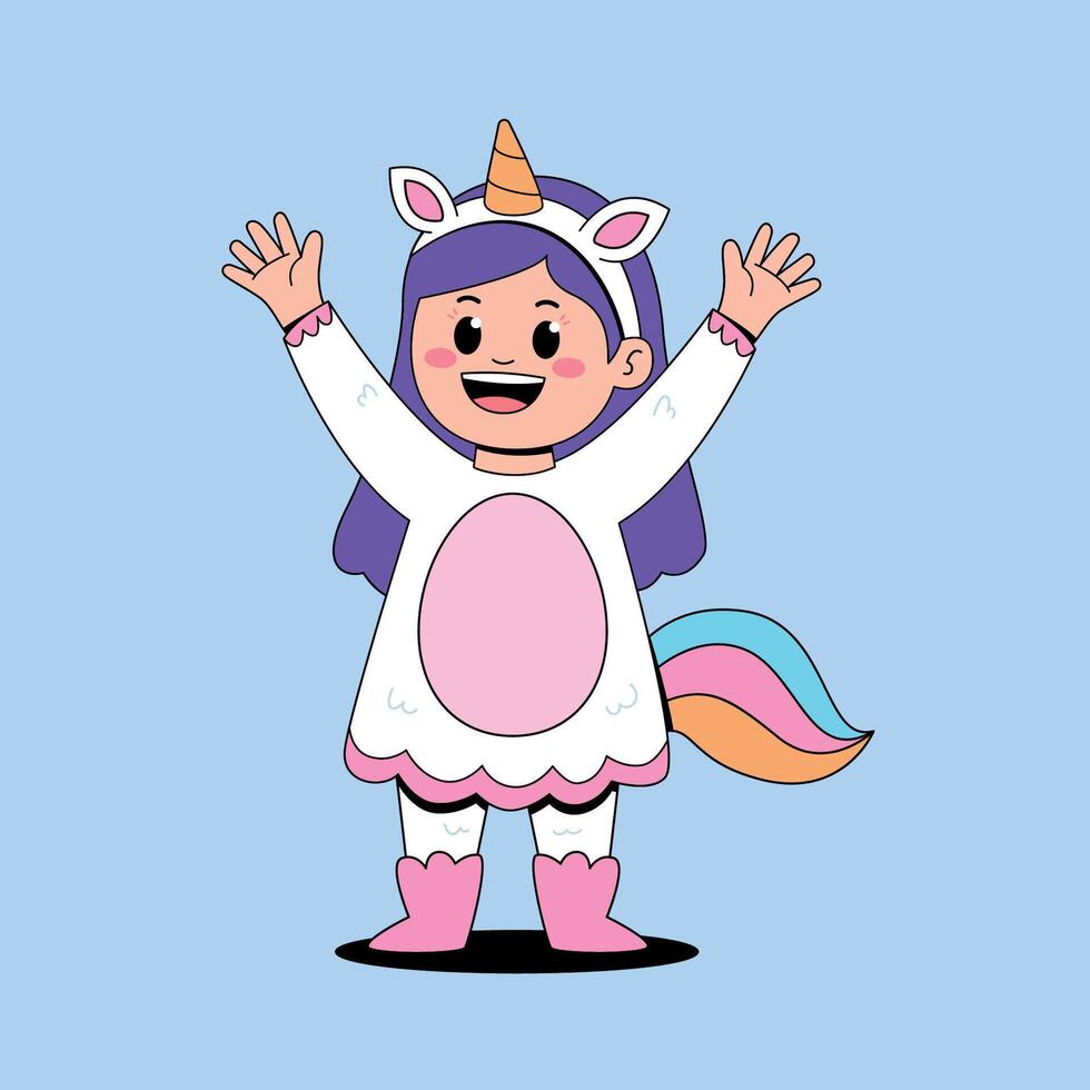 A cartoon girl dressed as a unicorn vector