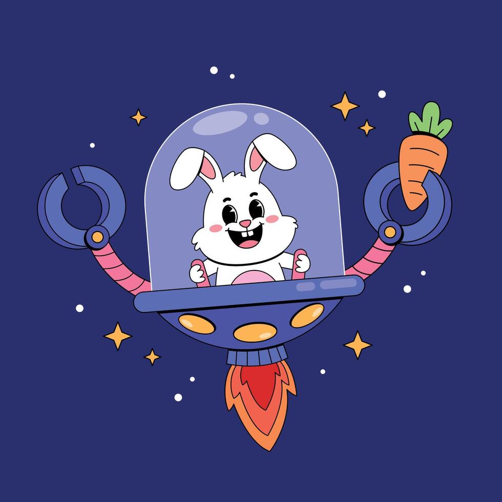 Cartoon rabbit in space with carrot vector