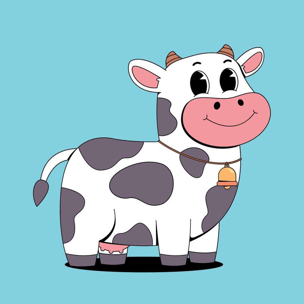 Cartoon cow with a bell on its neck vector